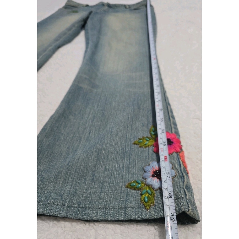 Dana Buchman Denim Embroidered Beaded Jeans Flare Size 10/30 Retro 70s - Picture 2 of 9